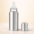 Little Champ Baby Feeding Bottle – 250ml Stainless Steel | Anti-Colic Silicone Nipple | BPA-Free, Leakproof & Easy-Clean
